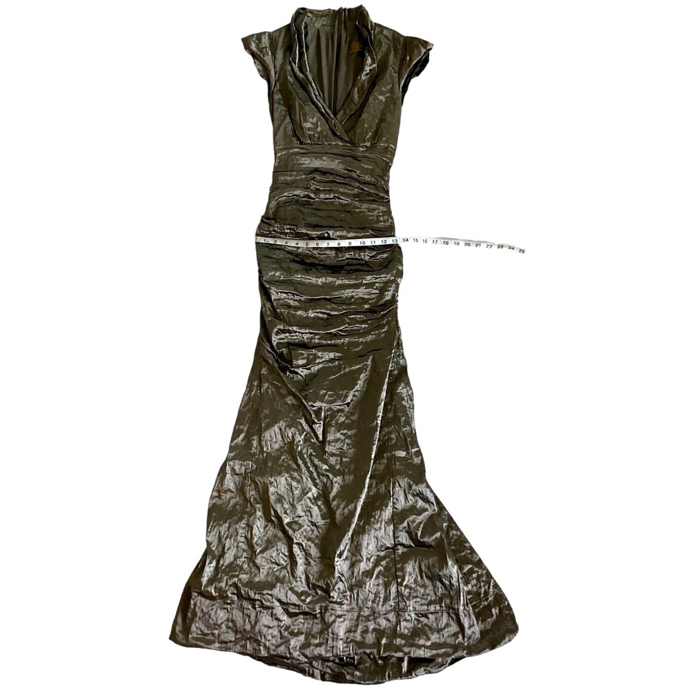 Nicole Miller Evening Gown Womens 2 Bronze Ruched Metallic Portrait Collar - Picture 11 of 16